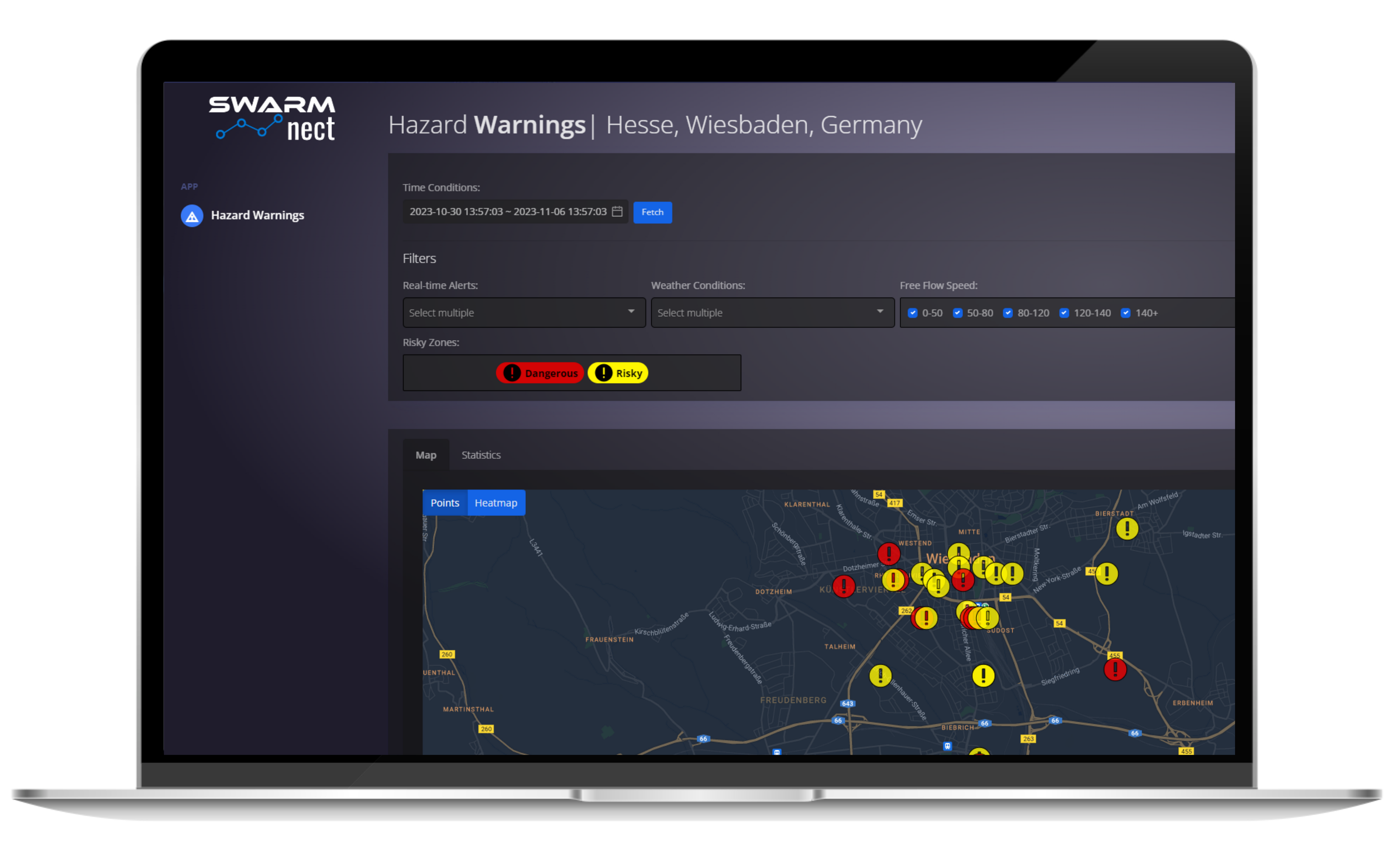 Image of the user interface  of Hazard Warning Platform shown in a PC.